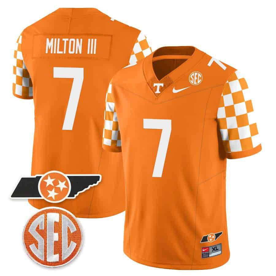 Men Tennessee Volunteers #7 Milton ii Orange 2024 Nike Checkerboard & Alternate NCAA Jersey